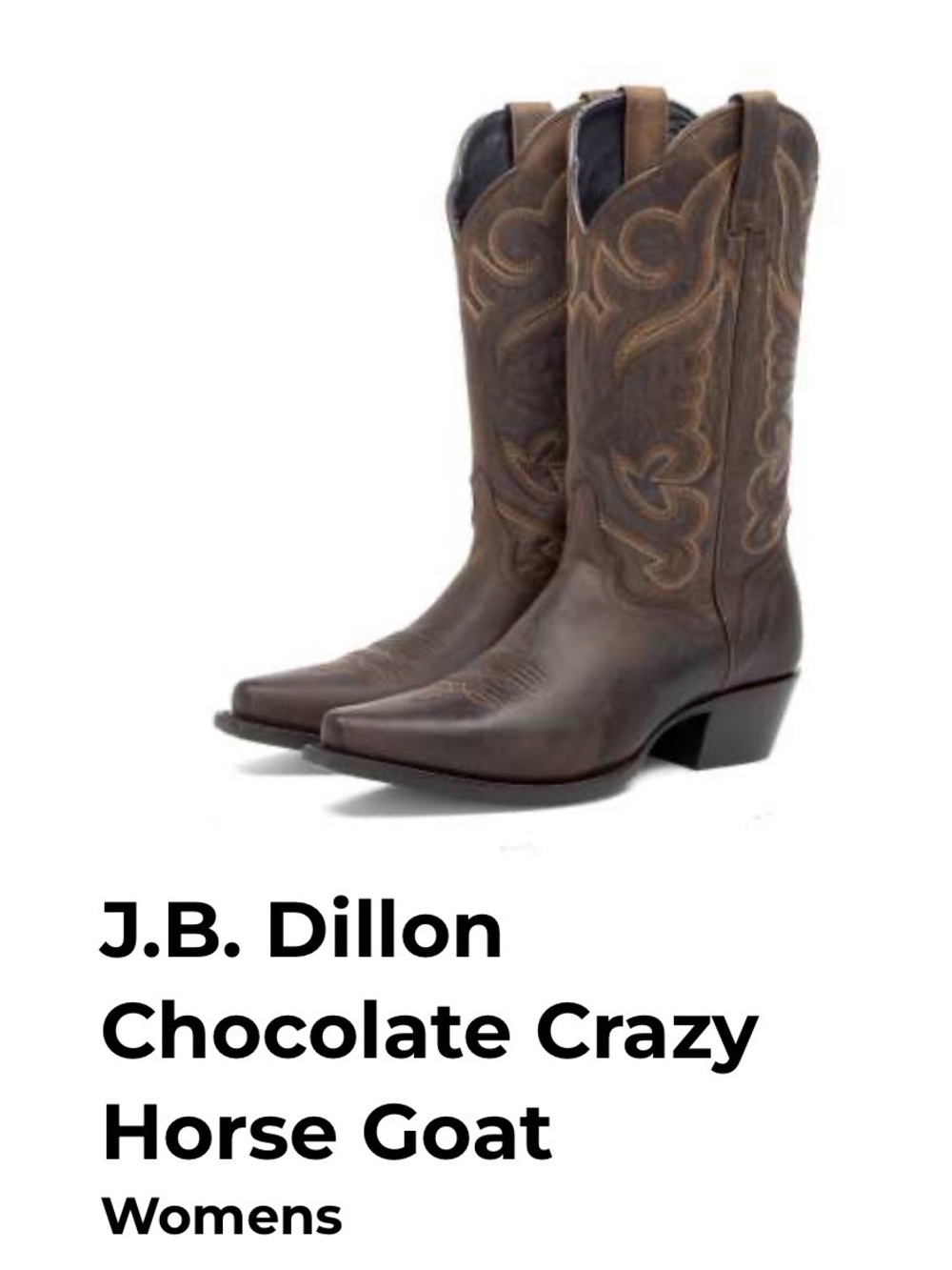 J.B. Dillion Brown Leather Cowboy Boots - Embroidered Shaft